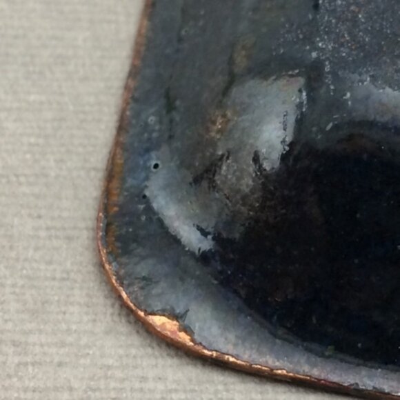 Vintage Enamel on Copper Red Abstract Swirl Ashtray Artisan Handmade - Picture 9 of 14